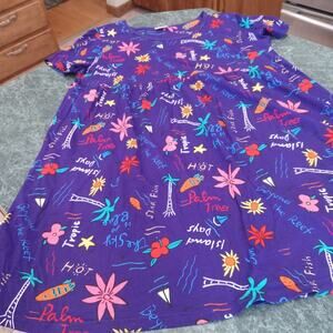 Vintage Down Under Palm Tree Midi Dress Lounge Women's Size XL Tropical Print